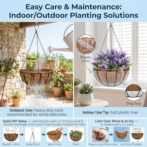 kingbuy 10 inch hanging planter basket with coconut, side view