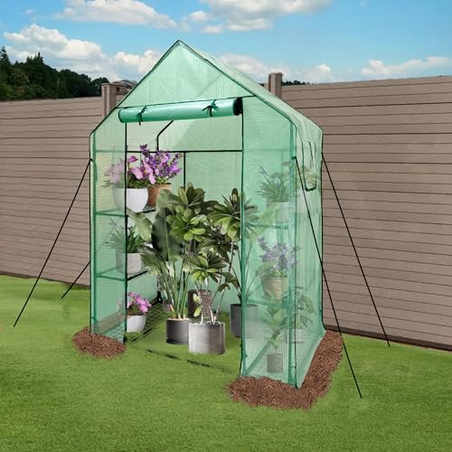 heyfurni walk in greenhouse with shelves,walk-in plant green shown in use