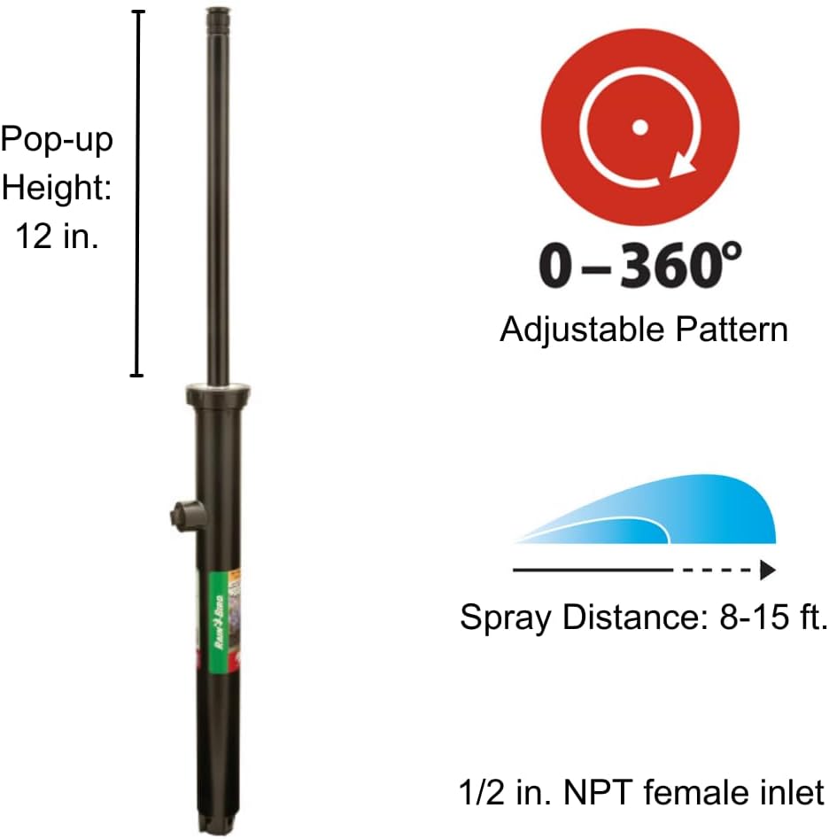 Rain Bird 1812AP Professional Pop-Up Sprinkler, Full Circle, 8-15 Feet, 12"