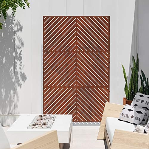 veradek corten steel privacy screen set with stand, side view
