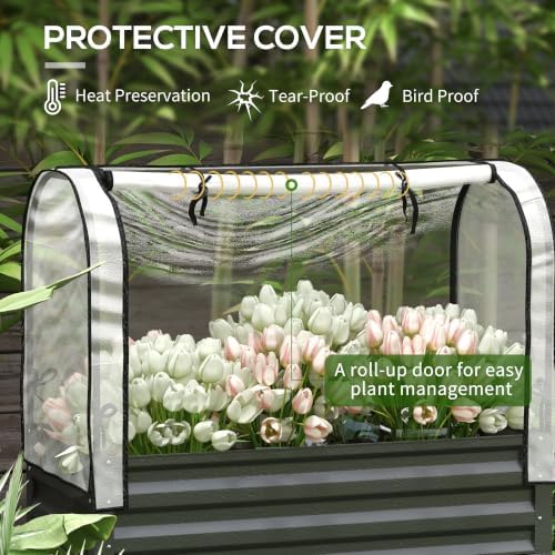 outsunny raised garden bed with cover and storage, close-up detail