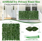 icover artificial ivy privacy screen for fence, 39x118in shown in use