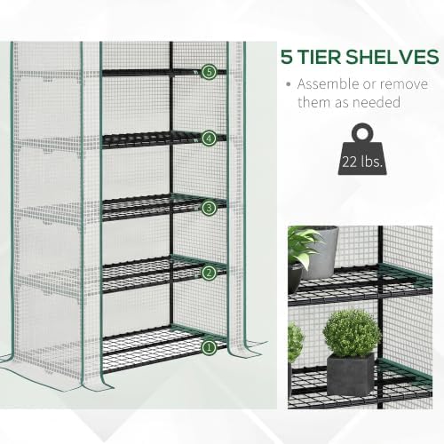 outsunny 5 tier mini greenhouse small portable 76", side view