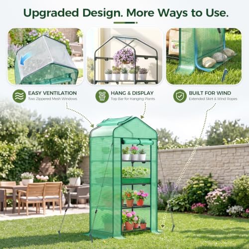 mini greenhouse with screen roof, ohuhu upgraded portable, close-up detail