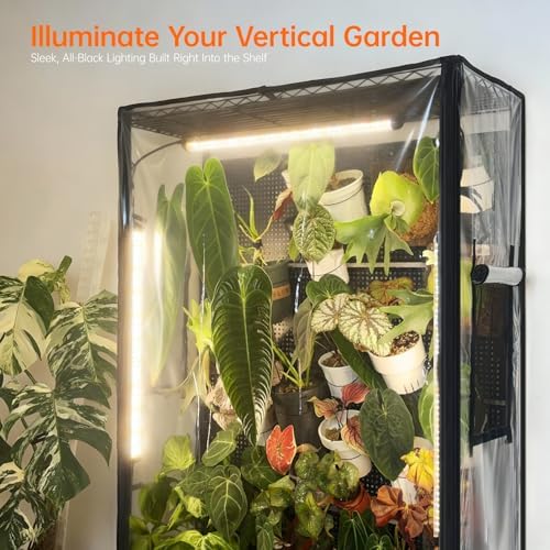 bstrip indoor greenhouse with grow light, pegboard and, side view