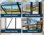 howe 10x18x8.4 ft polycarbonate greenhouse with 4 vent, side view