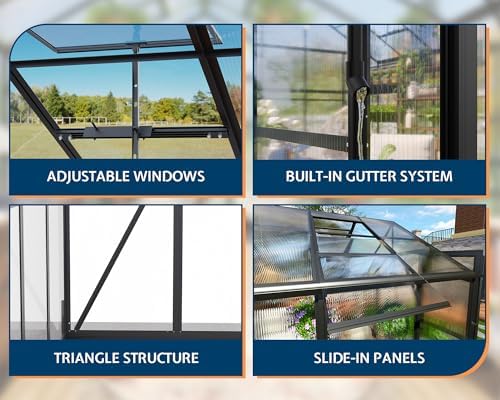 howe 10x18x8.4 ft polycarbonate greenhouse with 4 vent, side view