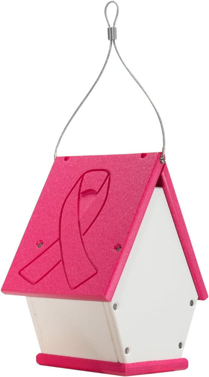 Recycled Poly Lumber Wren Chateau Birdhouse - Made in The USA - Perfect Garden and Backyard Birdhouse for Wrens, Chickadees, and Warblers! (Pink/White)