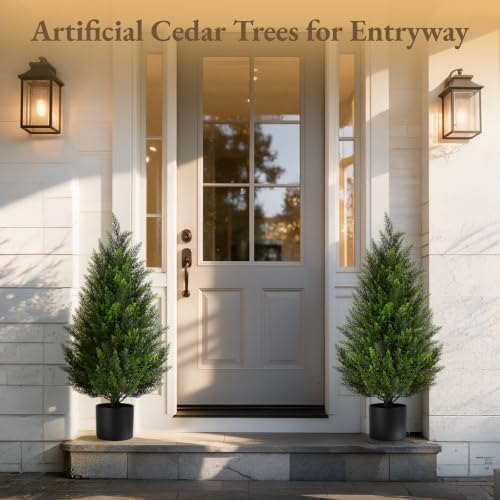 vivatrees 2pack 3ft artificial cedar trees in pots, side view
