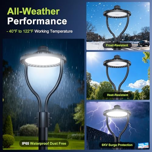 Commercial LED Post Top Light, 150W/120W/90W & 3000K/4000K/5000K Selectable, ETL Listed, 22500LM Post Circle Area Lights with Photocell, IP65 Waterproof for Yard Street, AC100-277V