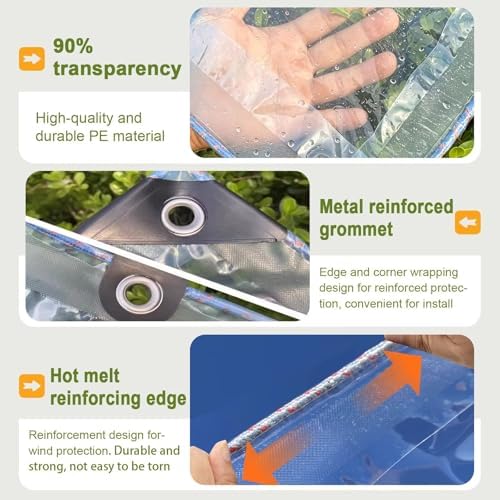 clear tarps heavy duty waterproof - 8x10ft clear, side view