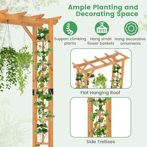 happygrill 7 ft wooden garden arch for climbing, close-up detail