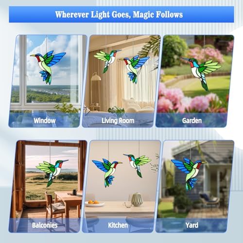hummingbird stained glass window hanging suncatchers,gifts for women showing dimensions
