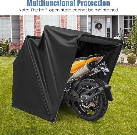goplus motorcycle shed with expansion bolts, waterproof motorcycle showing dimensions