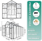greenhouse for outdoors 8x10x7.8ft, polycarbonate greenhouse with stronger, package contents