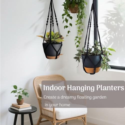 large hanging planters for indoor plants with macrame, front angle view