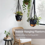 large hanging planters for indoor plants with macrame, front angle view