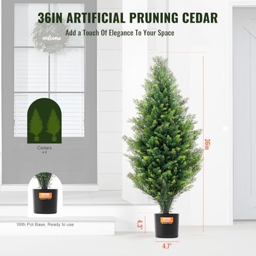 vevor artificial topiary cedar tree, 36 inch tall on a desk or shelf