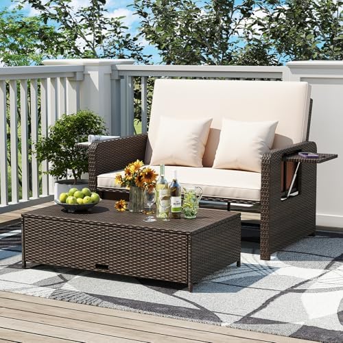 ldaily moccha outdoor daybed, wicker loveseat sofa set shown in use