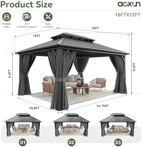aoxun 12x16ft hardtop gazebo metal gazebo with galvanized shown in use