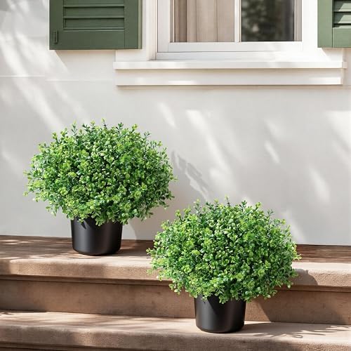 fake potted plants artificial plants for front door, front angle view