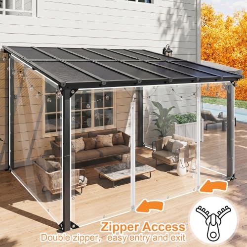 clear outdoor curtains patio double zippers door enclosure, side view
