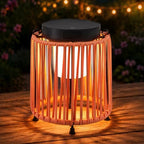 Outdoor Solar Lantern for Patio Waterproof, Rechargeable Table Lamp | Handwoven Wicker Lamp, IP54, 3000mAh, 30+ Hour Runtime, USB-C & Solar Charging for Patio or Indoor, Boho Orange