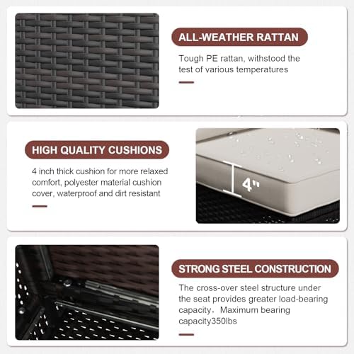 outdoor wicker patio furniture set with 28‘ fire, close-up detail