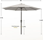 MEWAY 9ft Patio Umbrella Outdoor Table Umbrellas with Push Button Tilt and Crank, Market Umbrella 8 Sturdy Ribs for Deck, Garden, Pool and Backyard, Fog Gray