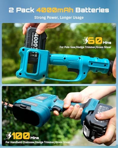 seesii 6-in-1 cordless pole saw & hedge trimmer showing dimensions