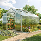 topas 6 7.4x12.6 ft walk in greenhouse, clear shown in use