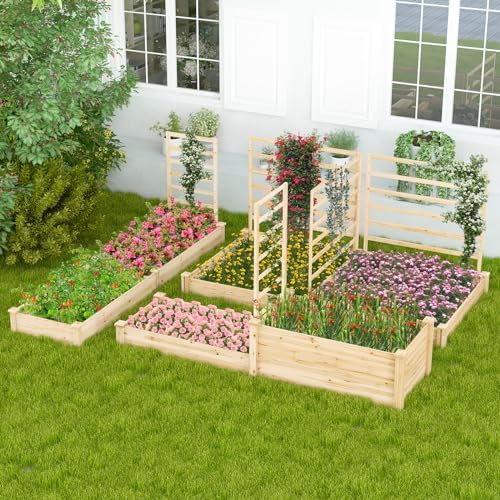 costway raised garden bed with 2 planter boxes, close-up detail