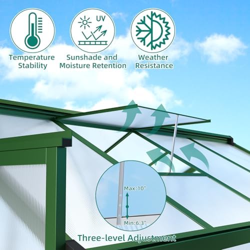 garvee 6x10 ft greenhouse - large aluminum greenhouses showing dimensions