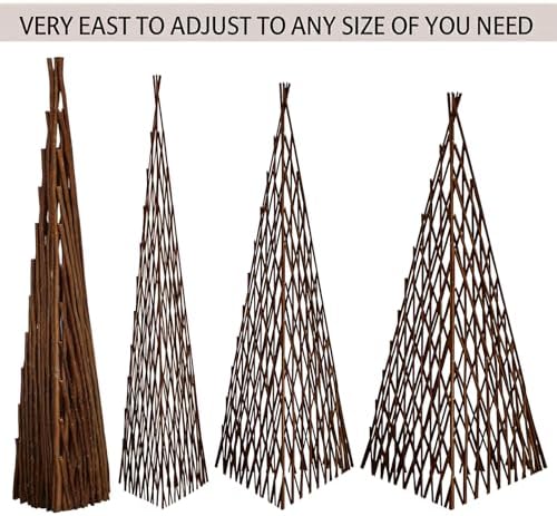 expandable teepee willow fence, teepee trellis pyramid plant shown in use
