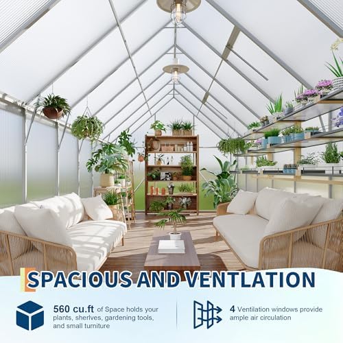 8'x16' aluminum-framed polycarbonate greenhouse, heavy duty polycarbonate greenhouse, close-up detail