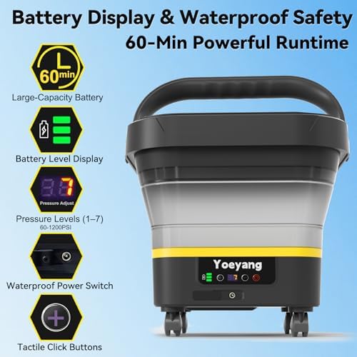 portable cordless cleaner with tank: foldable electric cleaning, side view