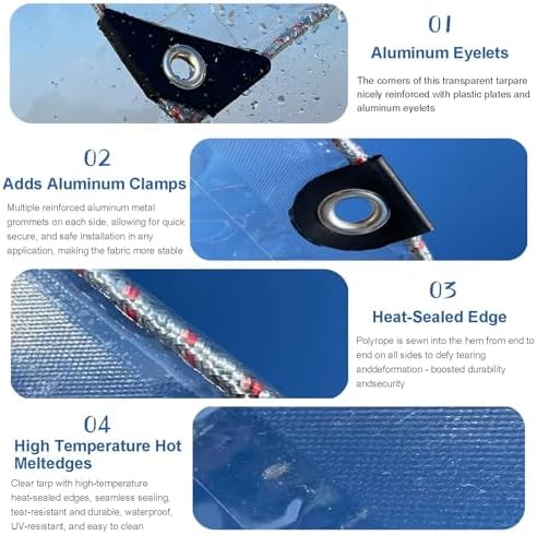 clear tarp 10'x12' 8mil - heavy-duty transparent waterproof showing dimensions