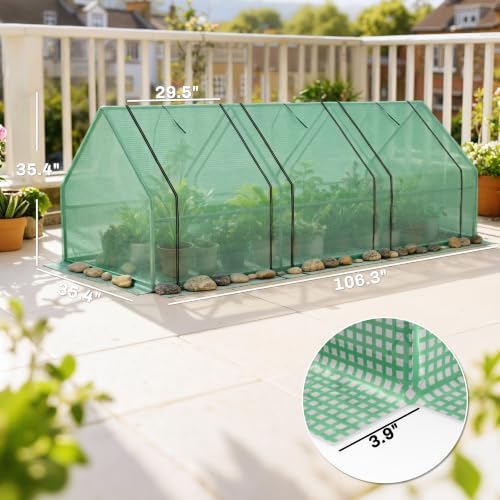 outsunny 9' x 3' x 3' mini greenhouse on a desk or shelf