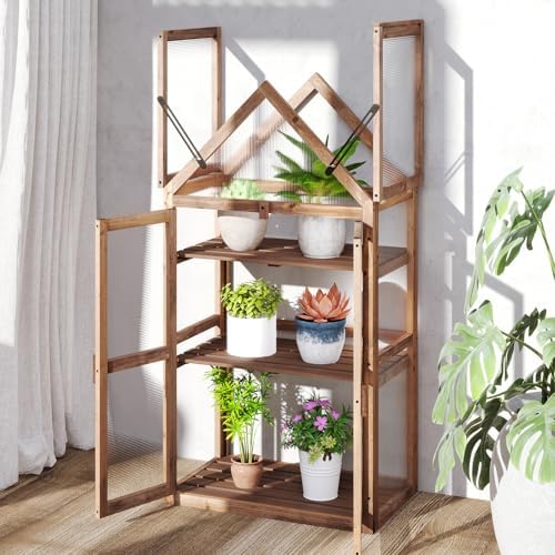 happygrill cold frame, mini wooden green house w/transparent, view 9