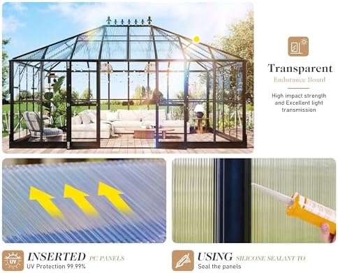 howe 16x12x9.5 ft pavilion styled greenhouse with clear showing dimensions