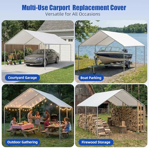 10x20ft heavy duty carport canopy replacement cover, front angle view