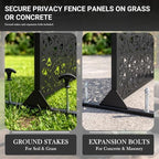 72" outdoor privacy screen, decorative metal privacy fence showing dimensions
