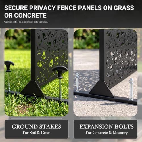72" outdoor privacy screen, decorative metal privacy fence showing dimensions