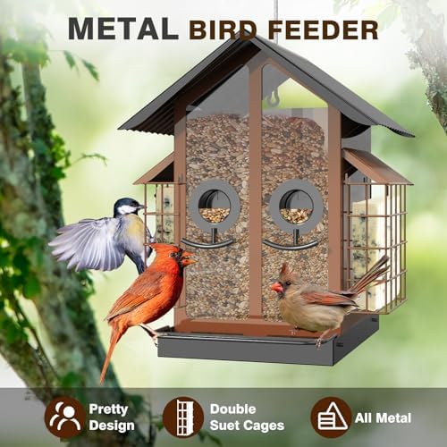 flowafoli bird feeders for outdoors, metal bird feeder, side view
