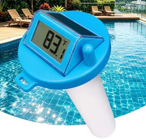Solar Pool Thermometer Floating,Digital Pool Thermometer,Waterproof IPX8 | Large easy-read display.Includes tether rope for secure floating.Switch between °F/°C. Perfect for pools,hot tubs & ponds