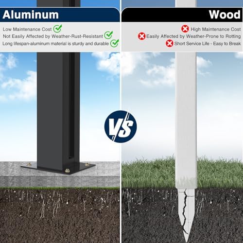 45" aluminium privacy fence line post, 4 pack shown in use