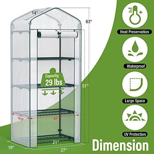 workpro mini greenhouse, 4-tier portable small greenhouses (27"x shown in use