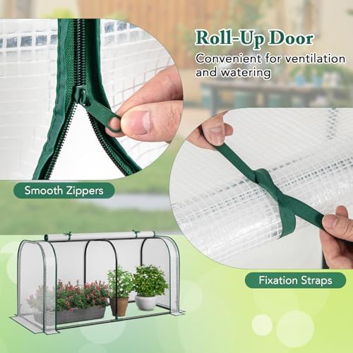 raised garden bed with greenhouse, waterproof sun-protective green, side view