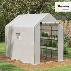 outsunny 4.6' x 4.7' portable greenhouse walk-in water/uv shown in use