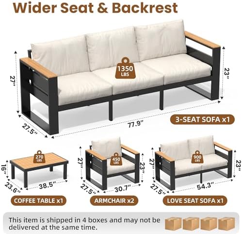 aluminum outdoor patio furniture, 5 piece 7-seat conversation shown in use